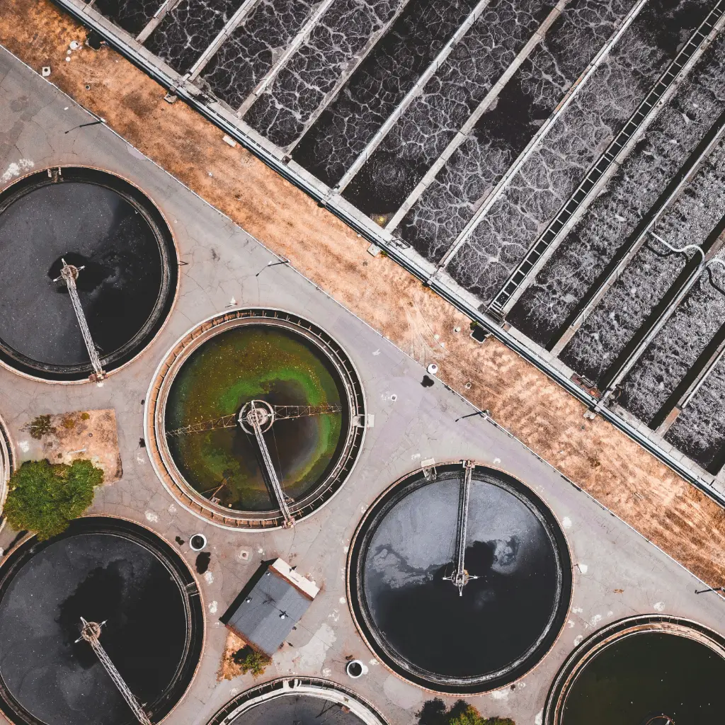 birds-eye view of wastewater treament retention ponds